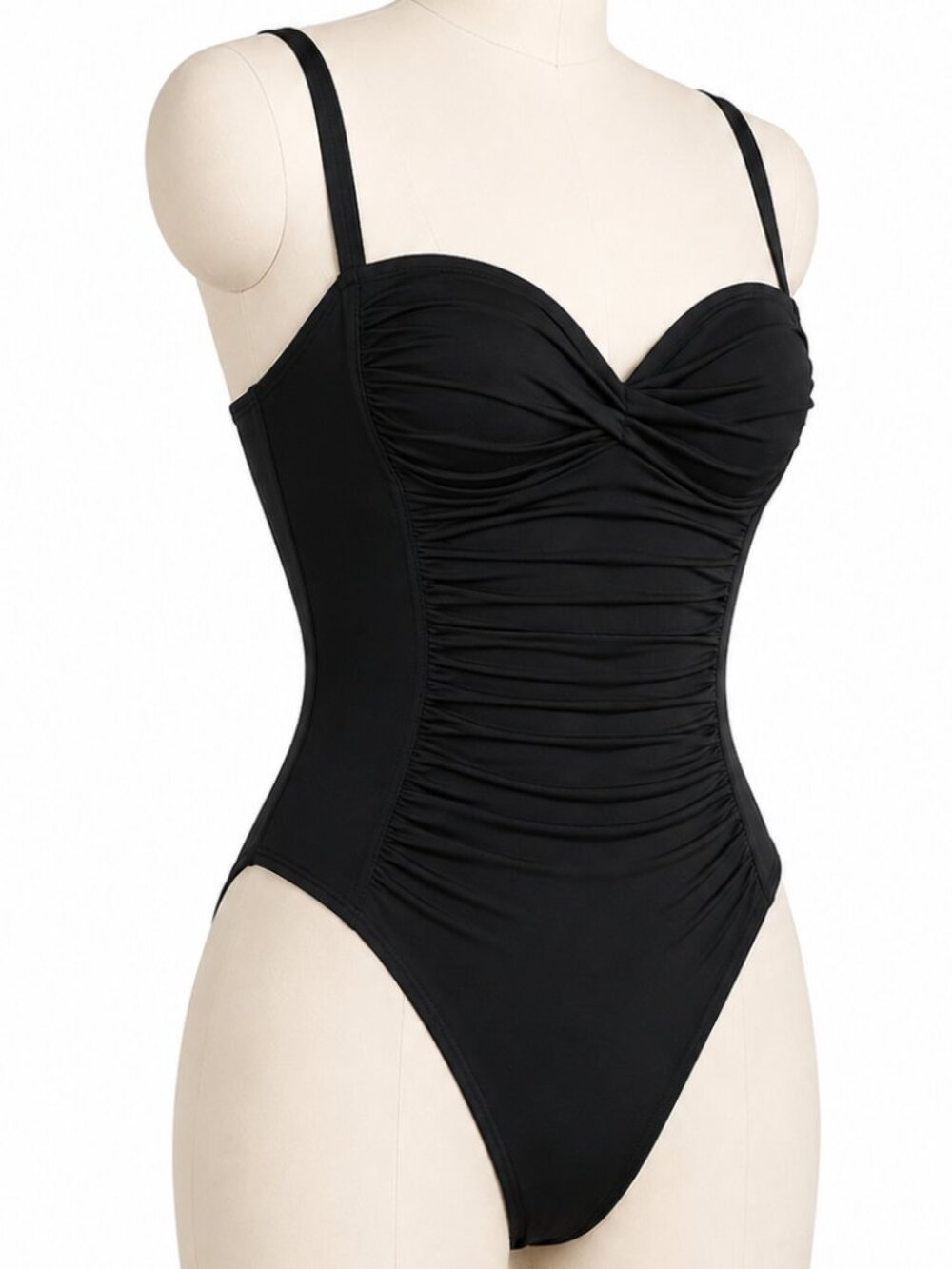 💋Rod Beattie LaBlanca Black One-Piece Swimsuit | Sz 4 | Ruched | Gold Hardware